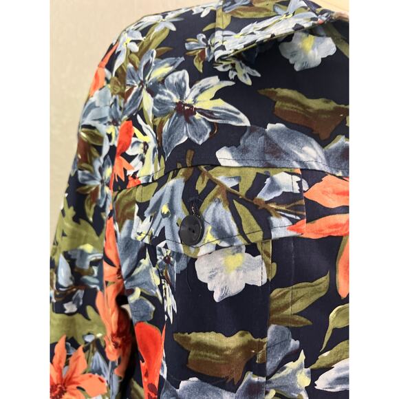 Drapers & Damons Jacket 3X Plus Navy Floral Denim Long Sleeve Button Up Preppy - Picture 7 of 12